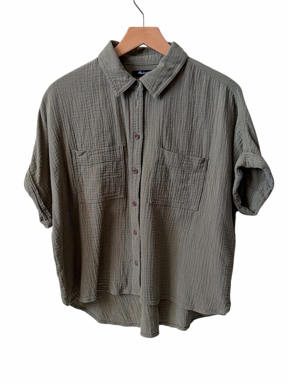 Madewell cotton gauze button down shirt size S in olive green drab